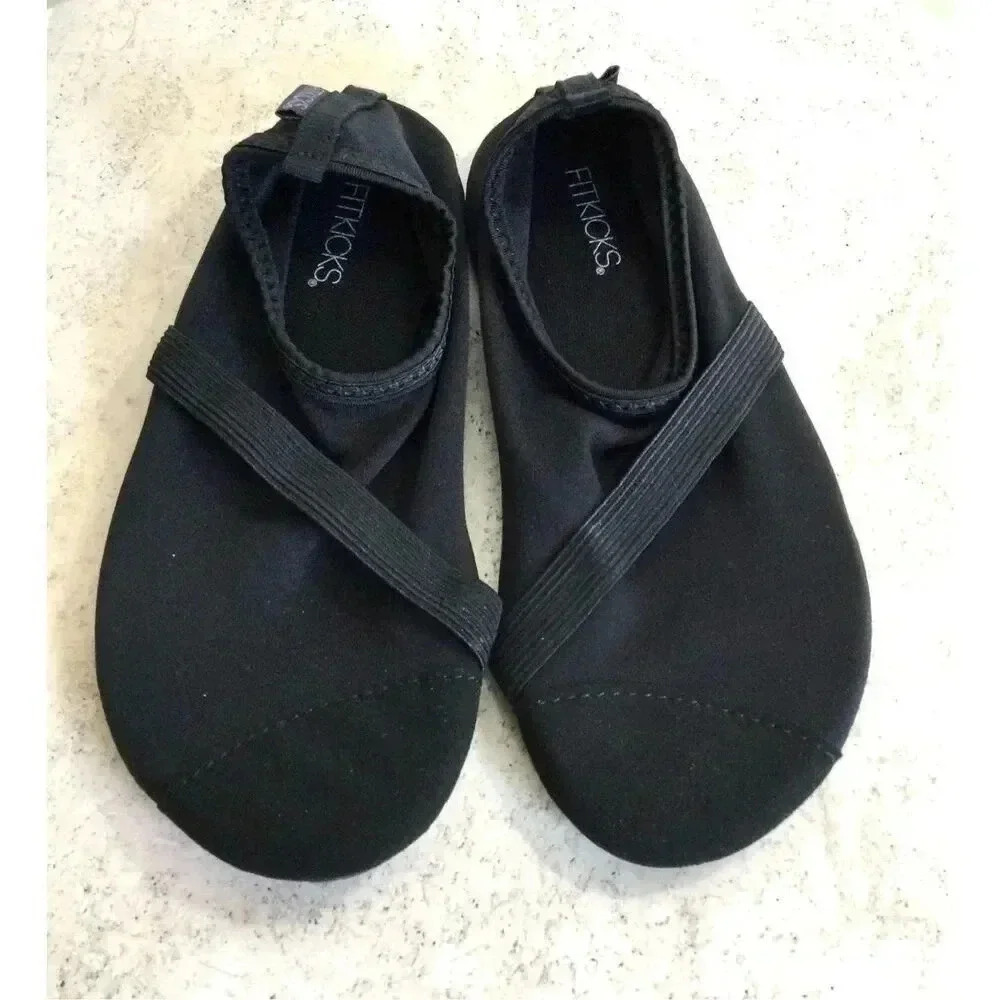 Fitkicks Womens Black Yoga Fabric Round Toe Slip-On Flats Comfort Shoes Size Sma